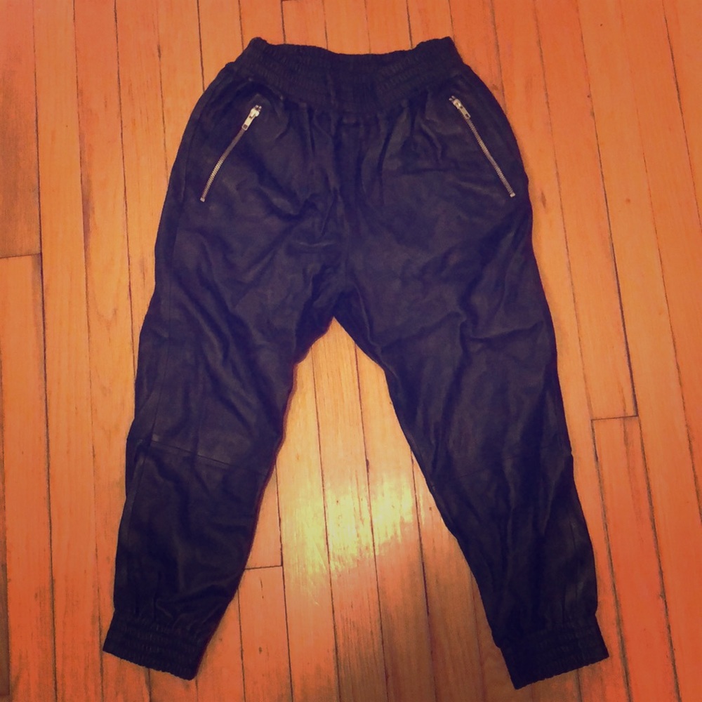 Leather cropped joggers